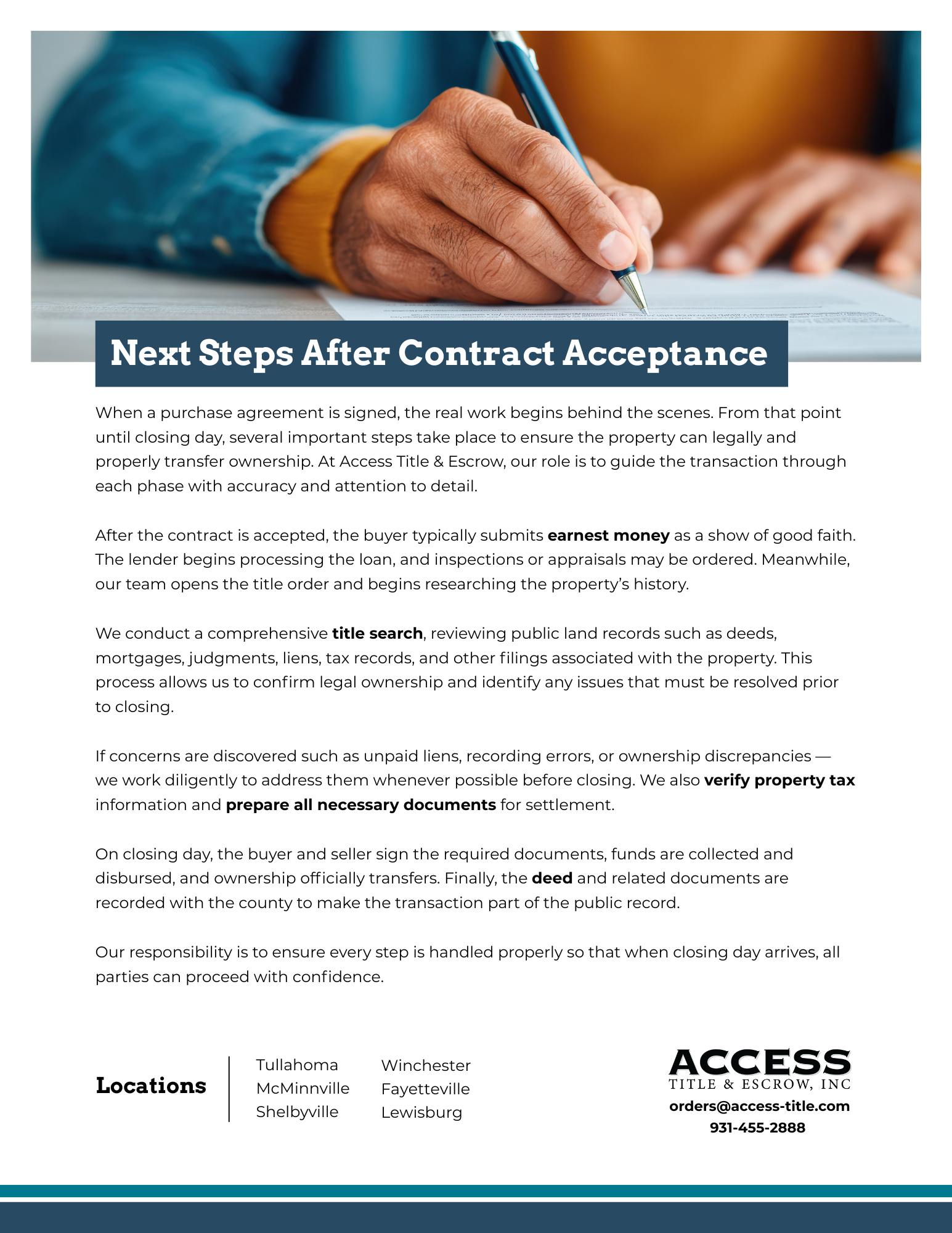 Next steps after contract acceptance